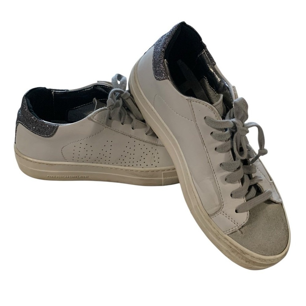 P448 John Sneaker UK 37 US 7 White Silver Glitter Low Top Distressed Luxury Core